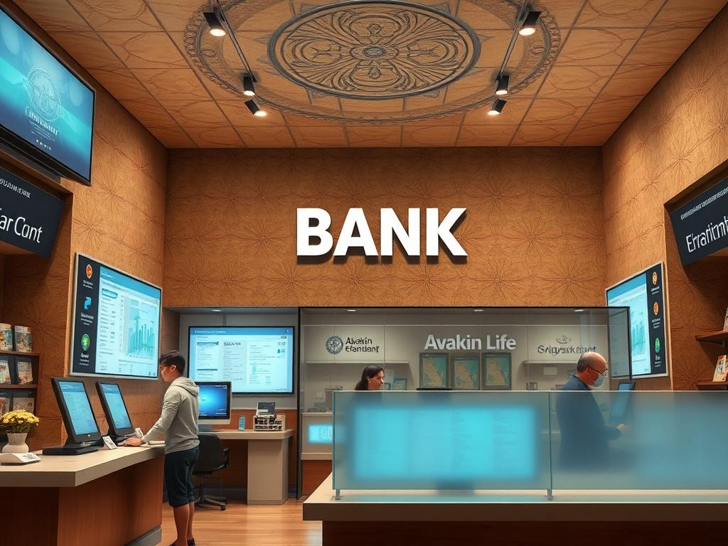 A detailed, high resolution image of a virtual bank interior