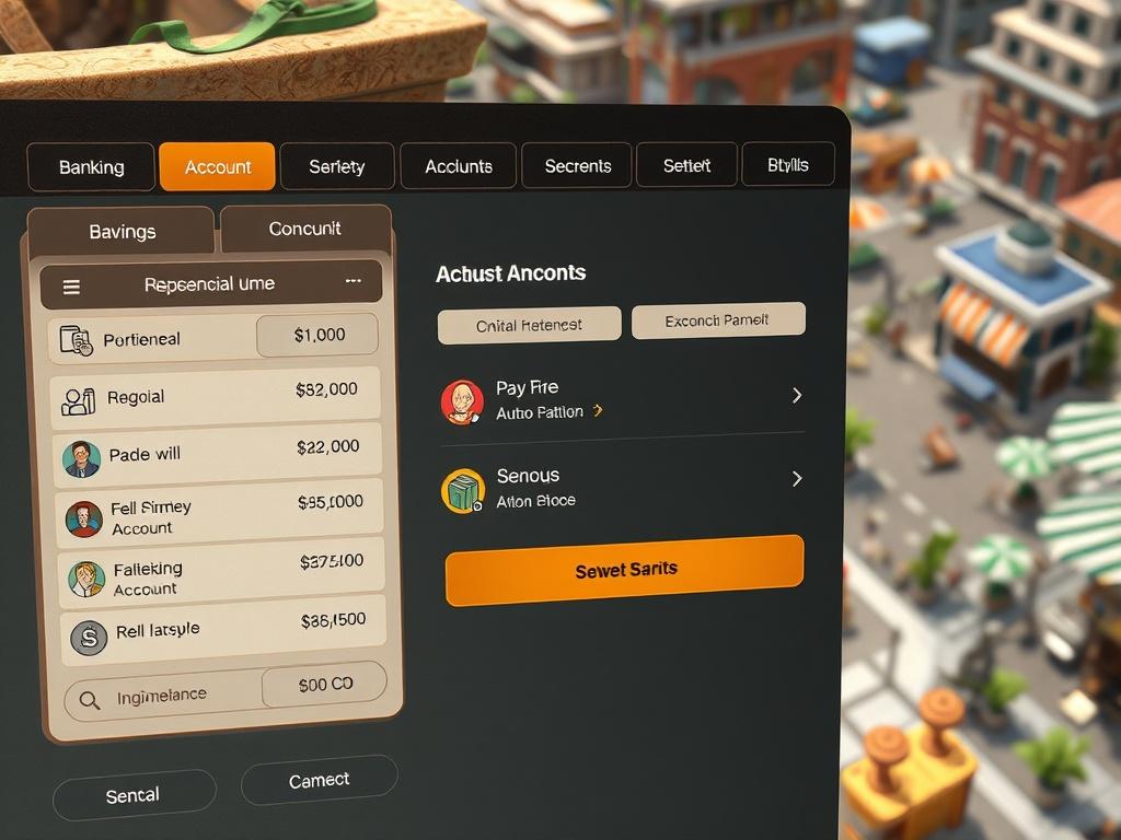A close up view of a virtual banking interface in