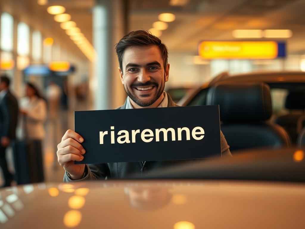 A serene airport scene showing a professional driver holding a
