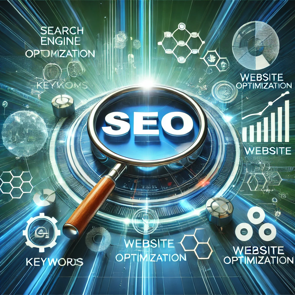 dall·e 2025-03-12 10.00.36 - a modern and visually engaging digital illustration representing search engine optimization (seo). the image should feature a magnifying glass hoverin.webp