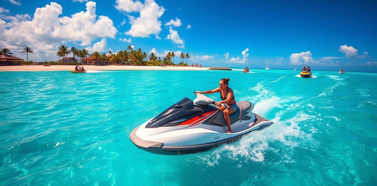 Jetski adventure and watersports activities in clear turquoise Caribbean waters near Trinidad beaches