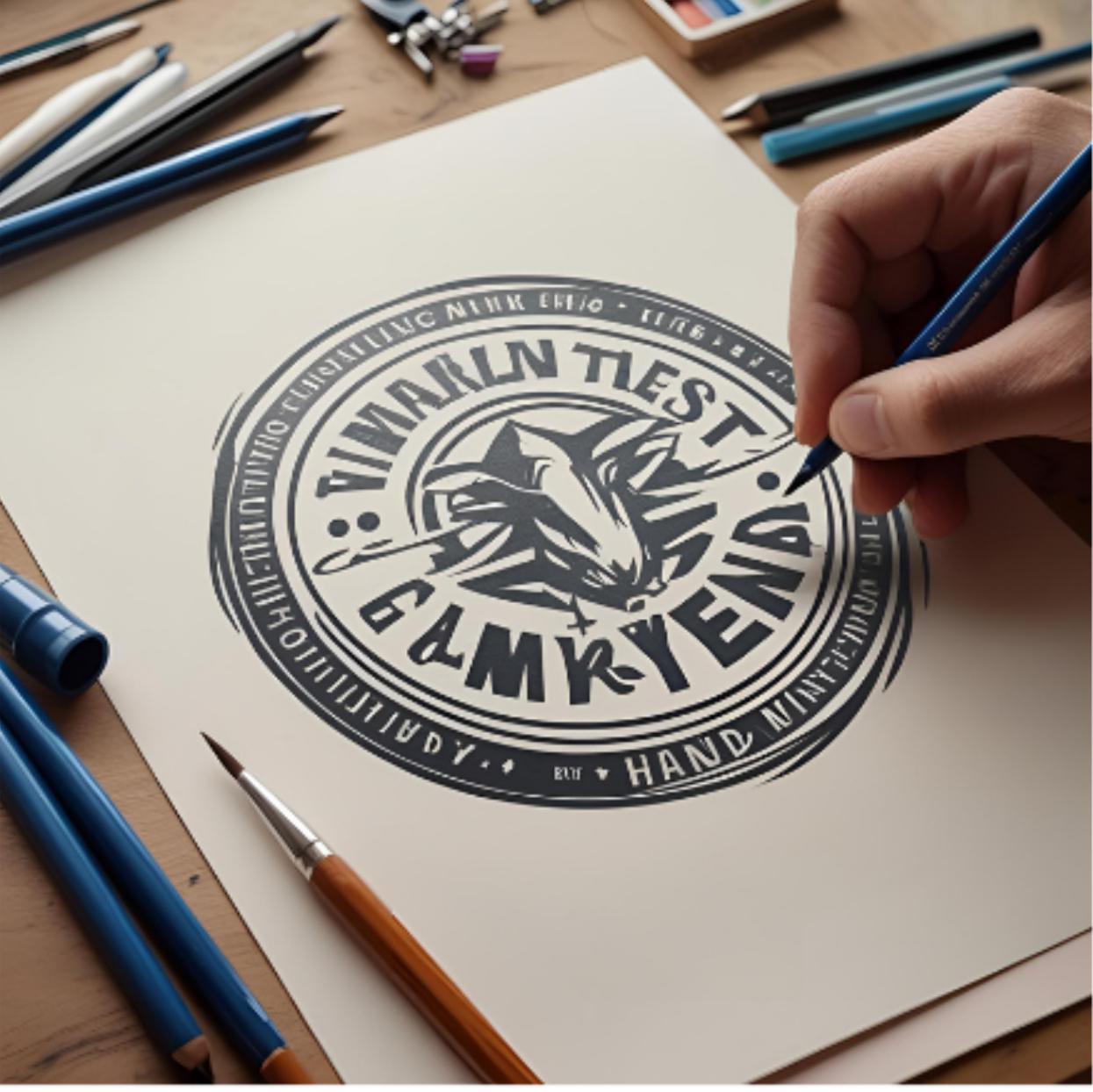 Handgezeichnetes Logo auf Papier - HDesignwerk bietet Logo-Erstellung, Startklar-Beratung und SEO-Optimierung für einen professionellen Online-Auftritt.