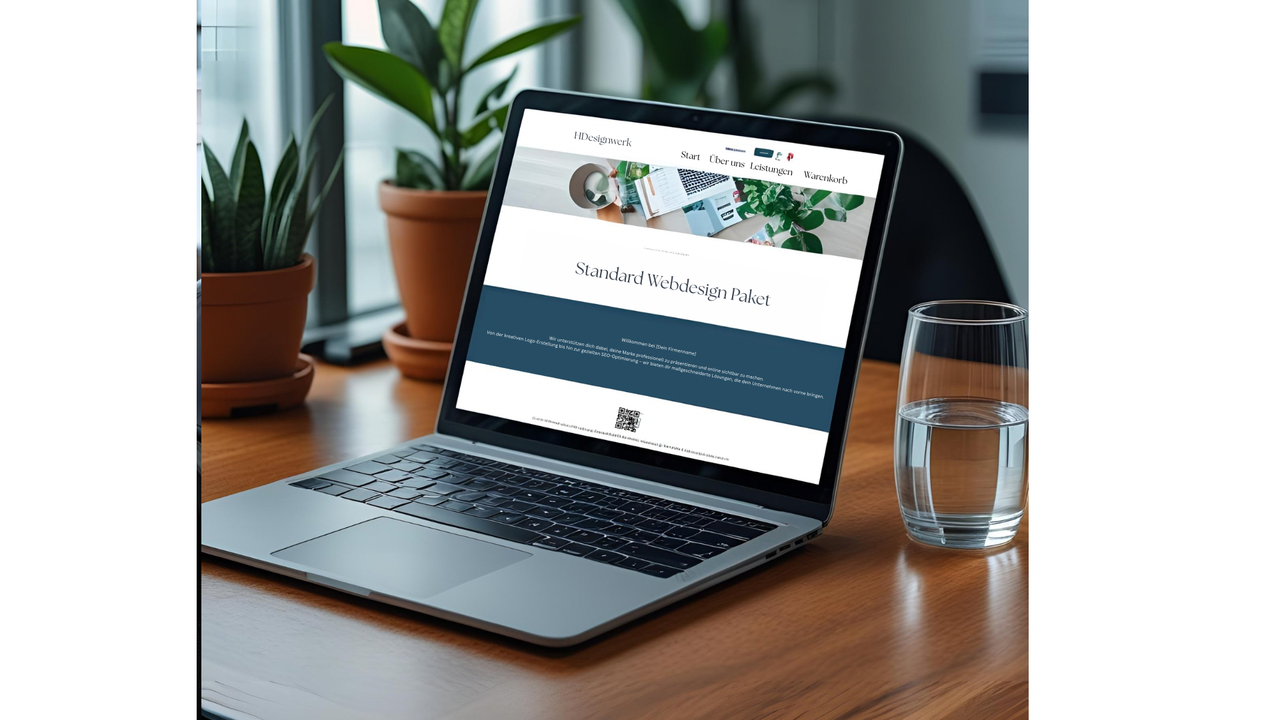 Laptop mit geöffneter HDesignwerk-Website - Standard Webdesign-Paket für professionelle, moderne und responsive Webseiten