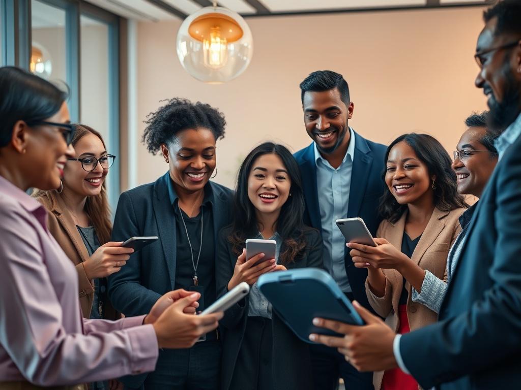 A close up shot of a diverse group of professionals