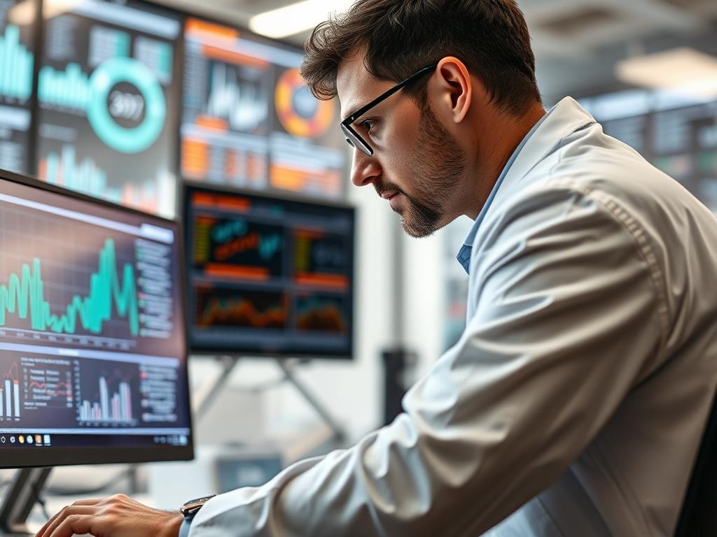 A close up image of a data scientist analyzing AI