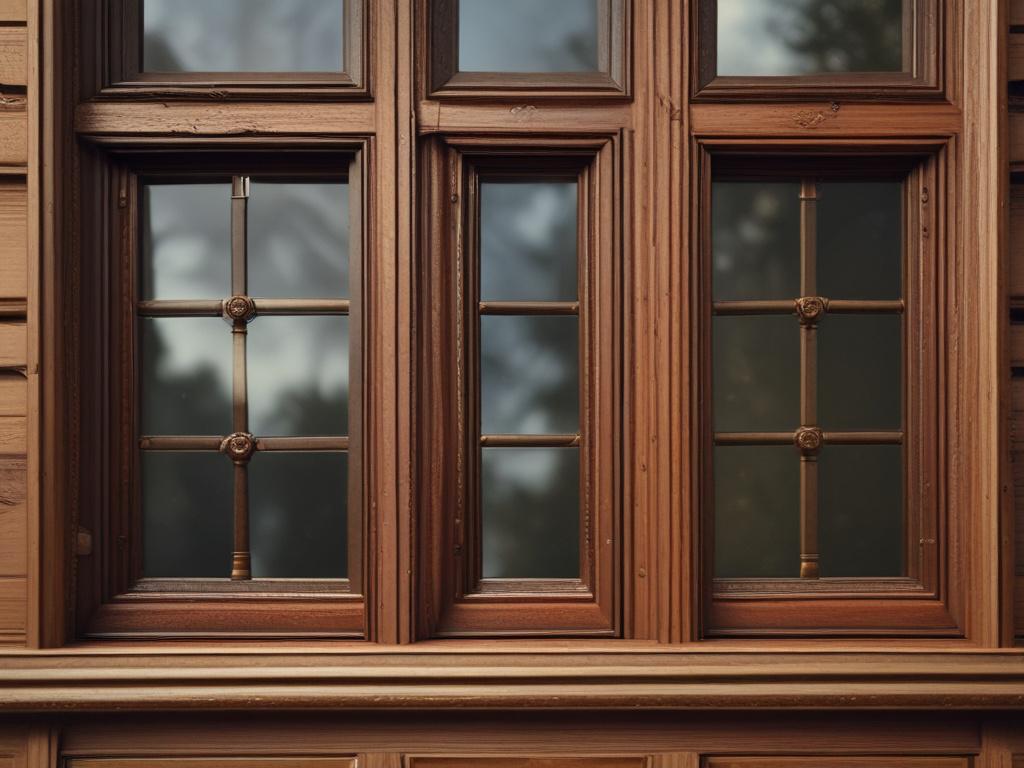 Close-up of a custom wood window restoration in progress, showcasing intricate details and craftsmanship, with a blurred background that highlights the unique design features.