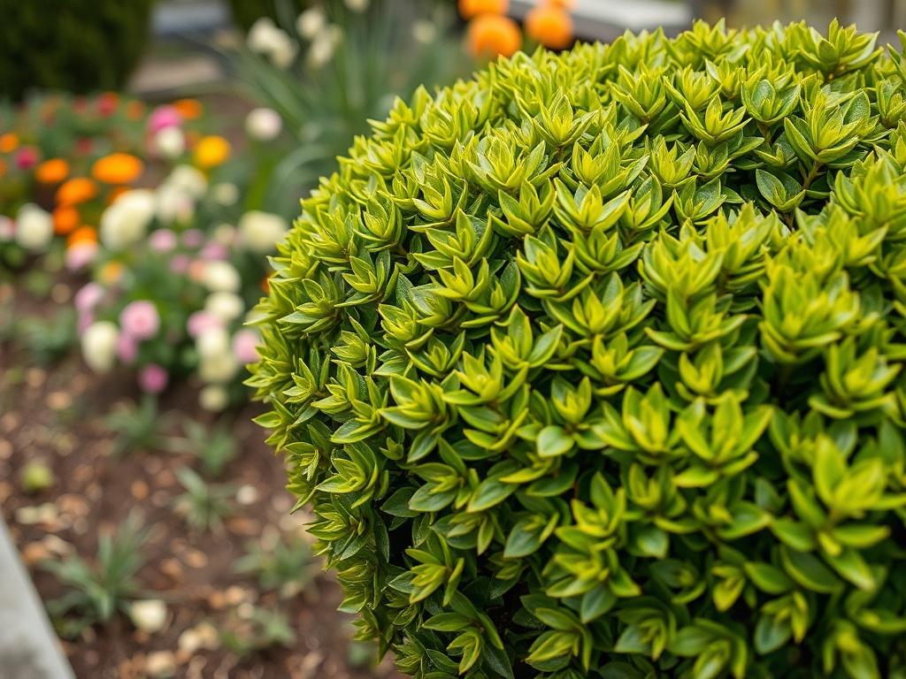 A close up view of a neatly trimmed shrub, showcasing