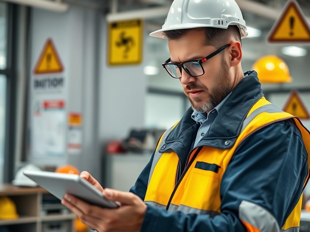 A hyper realistic close up shot of a safety compliance