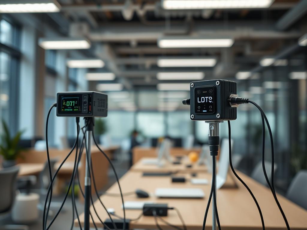 A close up shot of interconnected IoT devices in a