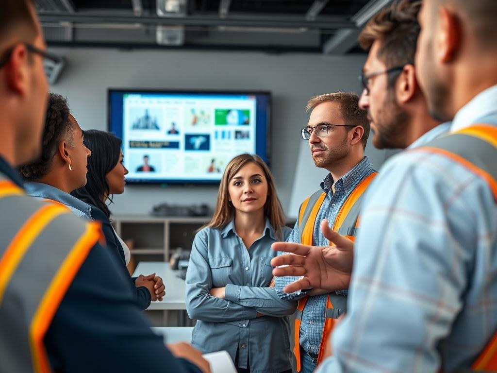 A close up shot of a diverse group of employees