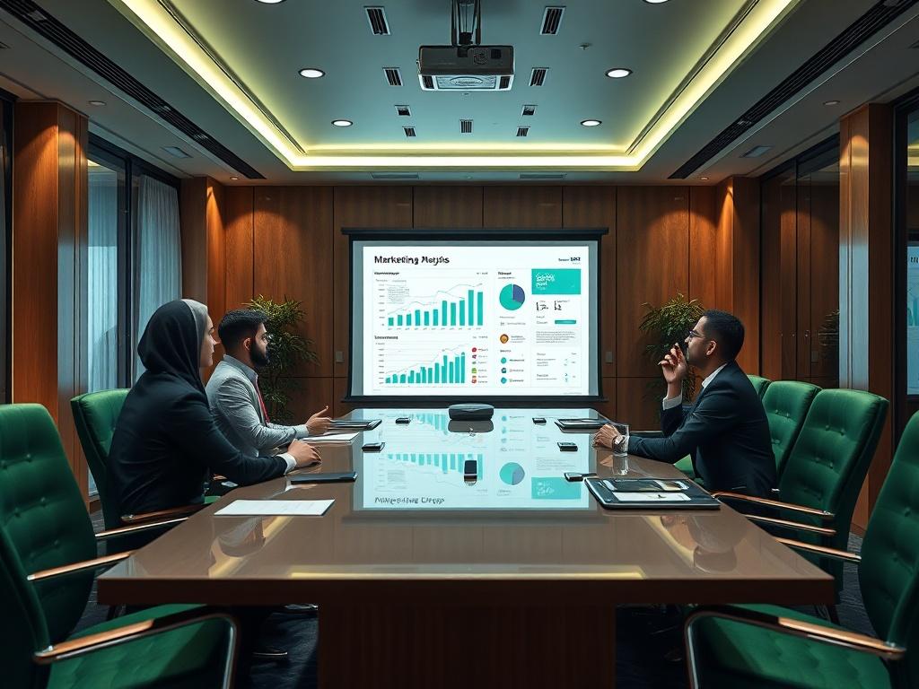 A realistic high resolution of a sophisticated boardroom with a