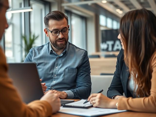 A close up shot of a business consultant discussing marketing