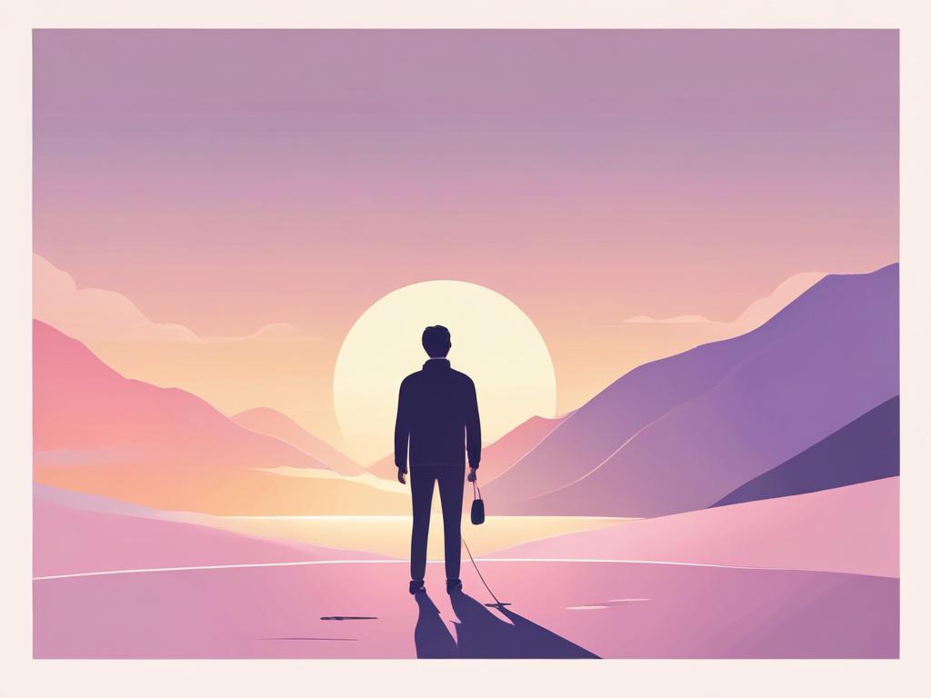 A solitary person looking towards a bright future, symbolizing hope and change, set against a soft pastel background with minimalistic design.
