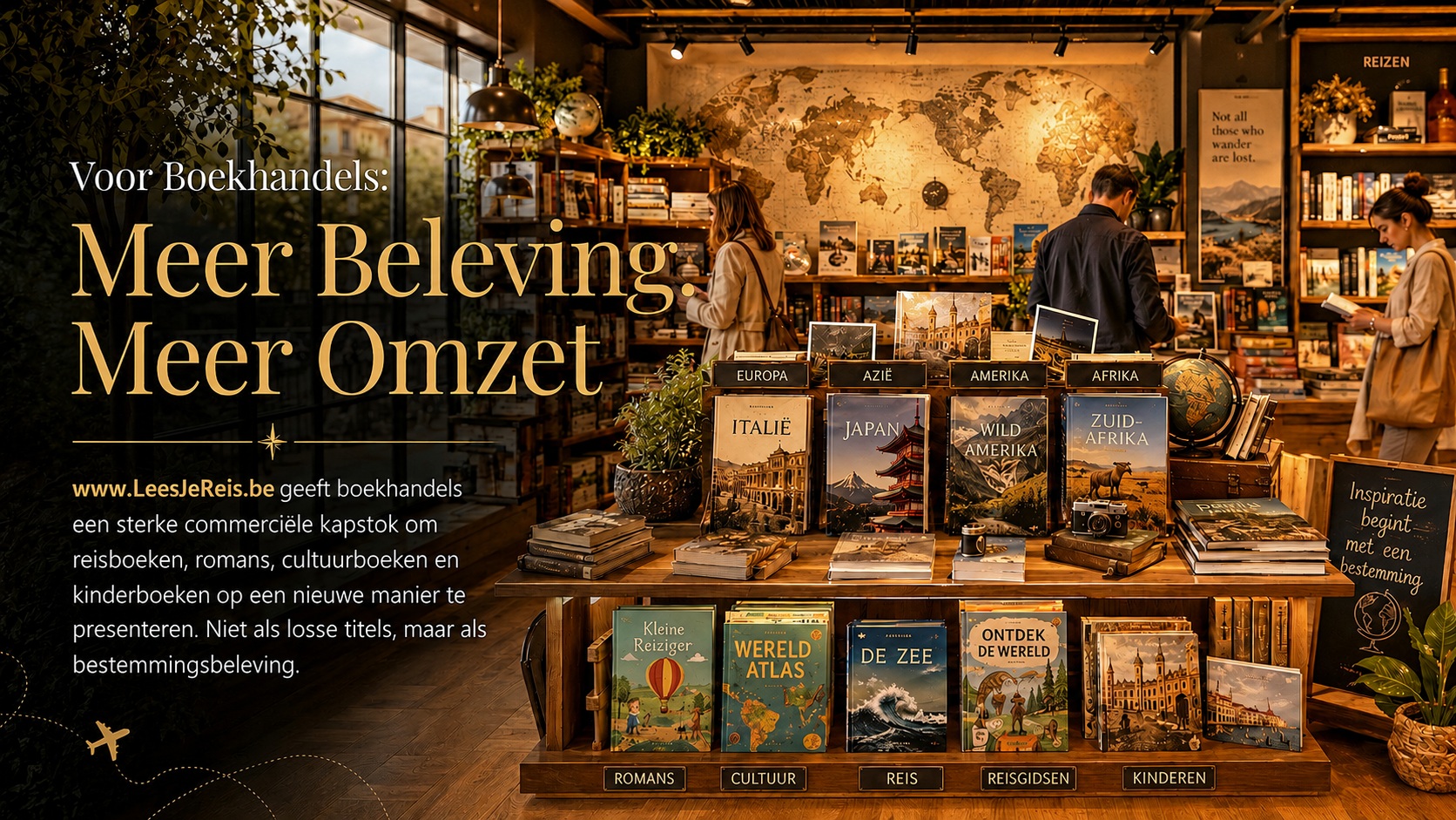 Bookstore customer experience with travel inspiration and destination gift packages