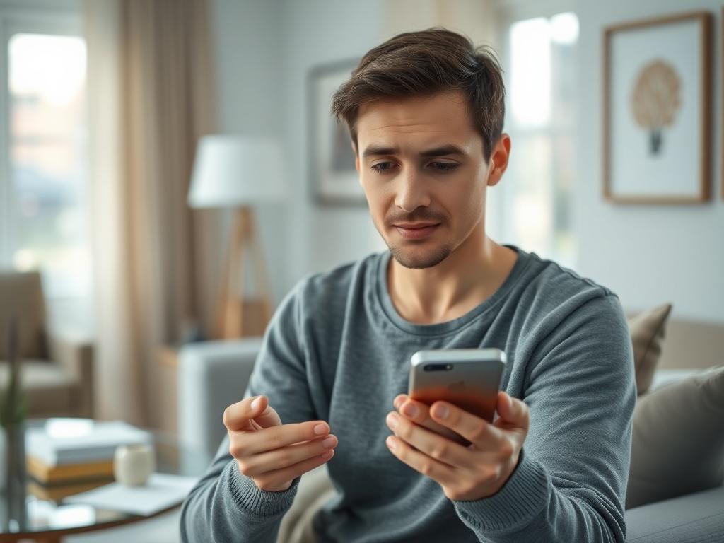 **AI Image Generation Prompt:**

Create a realistic high-resolution photo that reflects the theme of understanding debt relief options. The composition should feature a single, focused subject: a thoughtful Canadian adult in their mid-30s. They should be holding a smartphone, engaged in a discussion with a financial advisor, depicted as a blurred silhouette in the background to emphasize the importance of communication and connection in exploring debt relief options. 

The adult should have a concerned but 