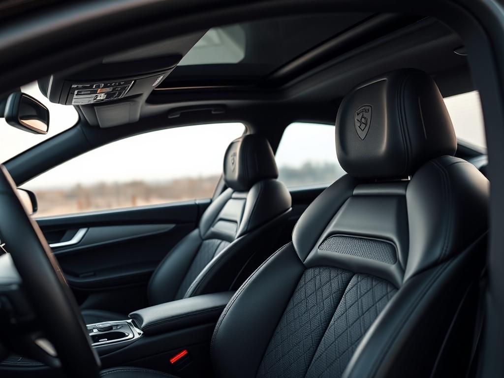 A close up shot of a luxurious black car's interior,