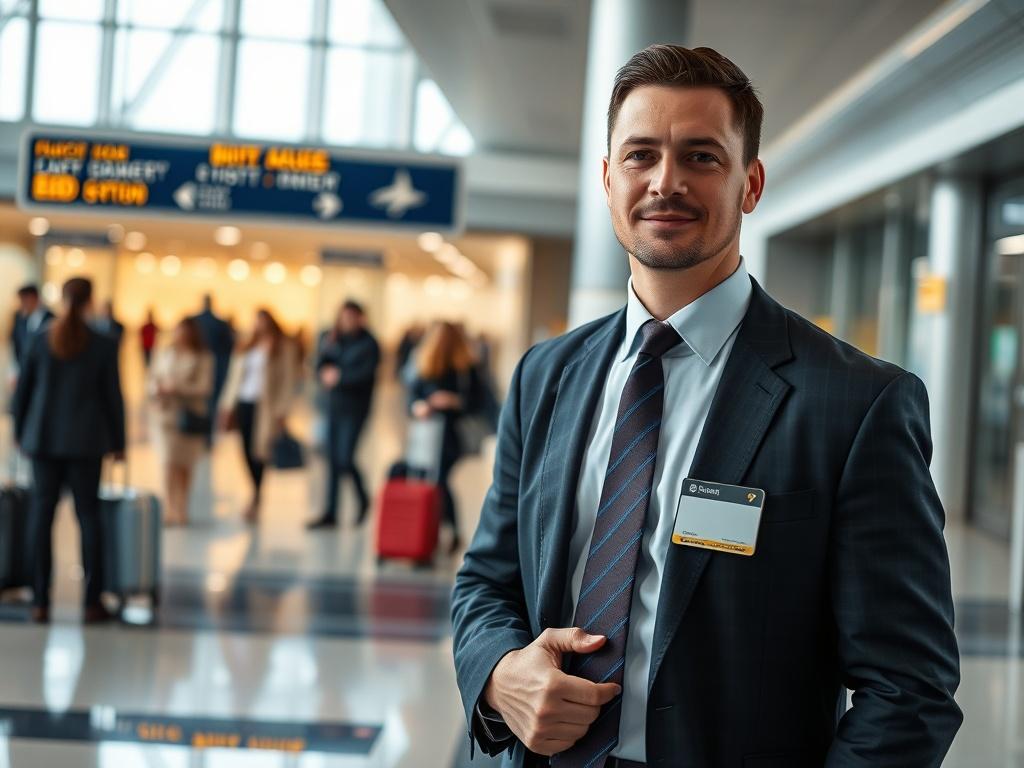 A close up shot of a professional chauffeur waiting with