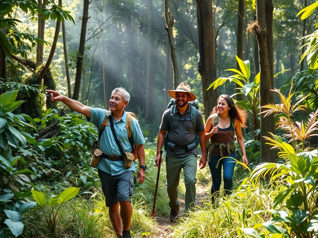 A skilled guide leading a small group of adventurers through