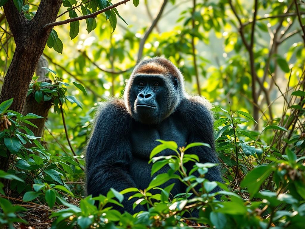 A breathtaking view of a mountain gorilla in its natural