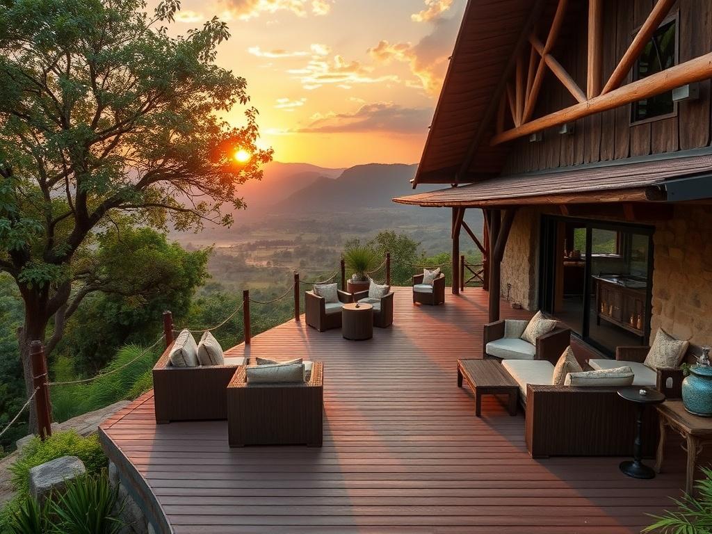 An elegant safari lodge set in the Rwandan wilderness, featuring