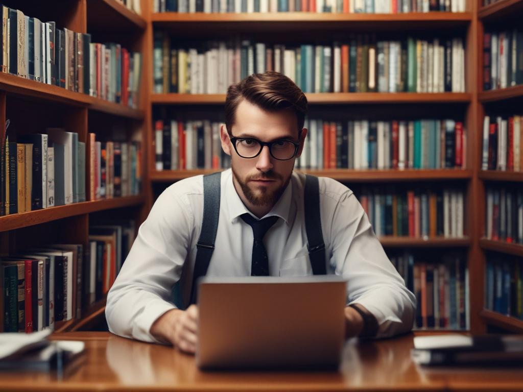 A high-resolution close-up shot of a researcher deeply focused on analyzing data on a computer screen. The background is softly blurred, featuring bookshelves filled with academic books and research journals. The researcher, a young African woman, is wearing glasses and has a look of determination. The lighting highlights her face, creating a warm and inviting atmosphere. The primary color of the image should be compatible with rgb(50, 170, 39), enhancing the overall aesthetic.