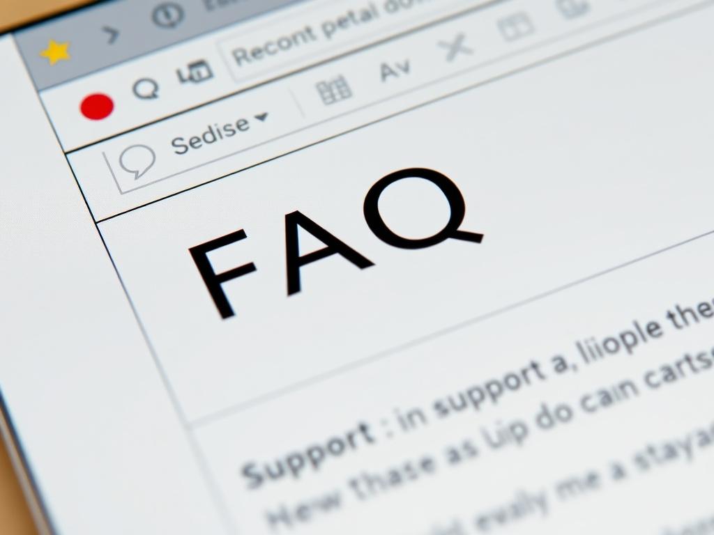A close-up shot of a well-organized FAQ section on a website, with clear questions and answers displayed. The design should be user-friendly and inviting, emphasizing the accessibility of information. The image should convey a sense of clarity and support, making it easy for viewers to understand the resource.