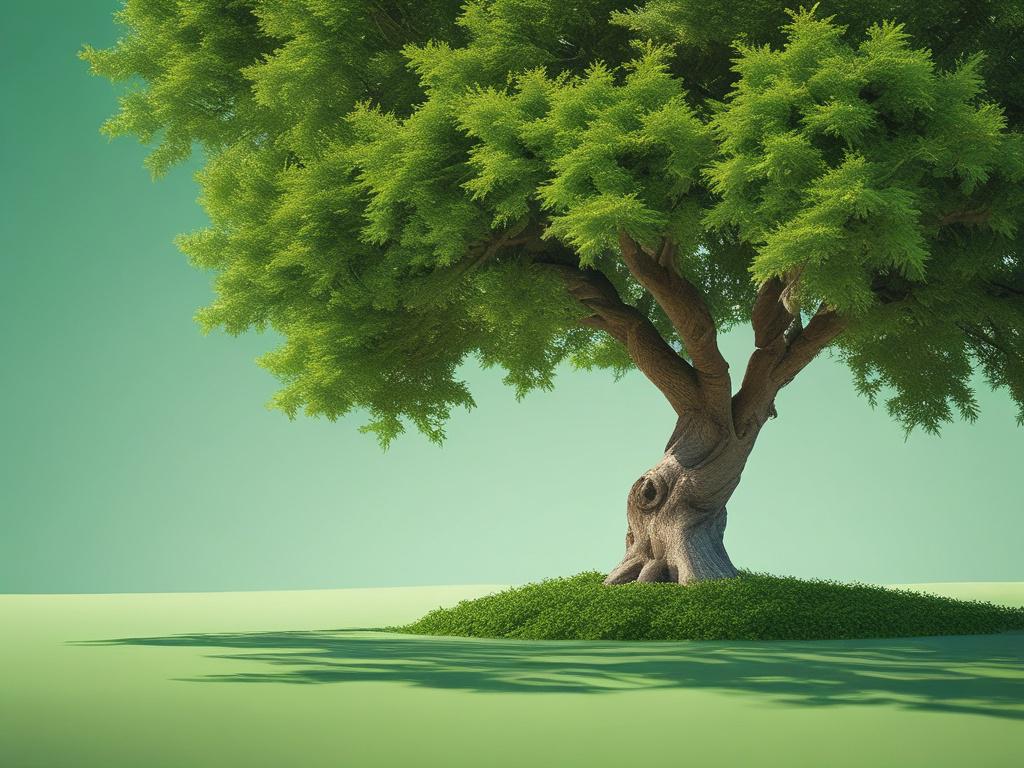 A minimalistic, life like image of a vibrant green tree