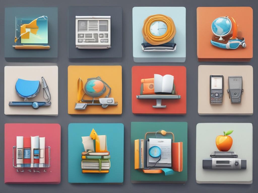 high resolution, photorealistic, minimalistic, education icons, vibrant colors, clean lines,