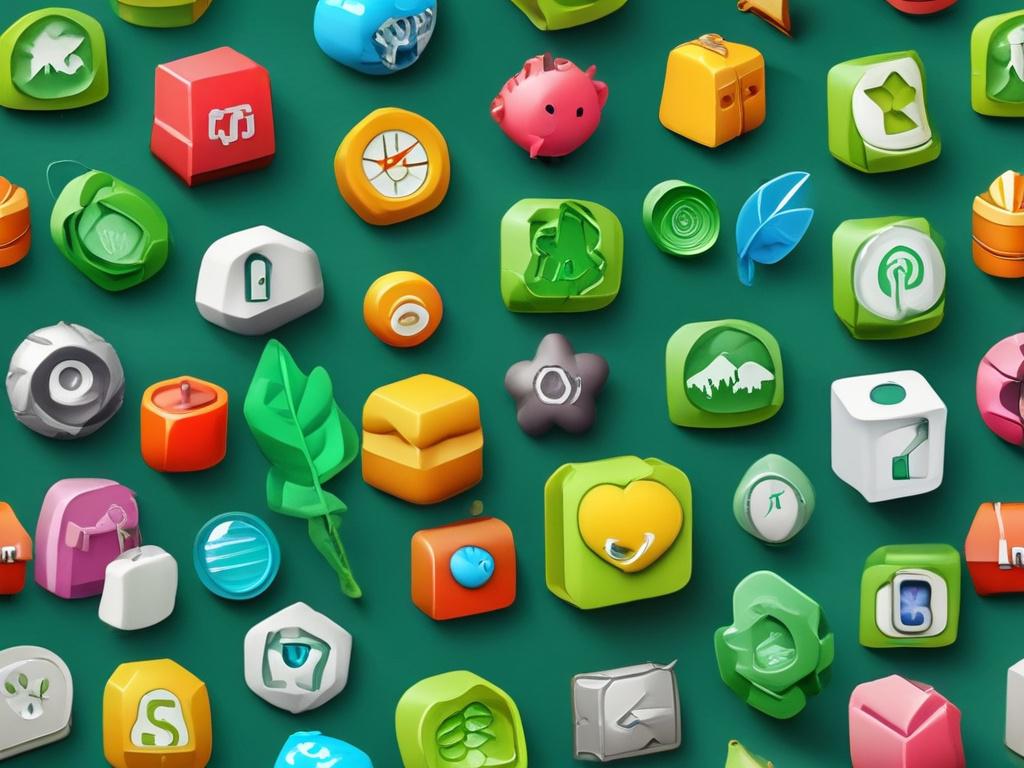 high resolution, photorealistic, minimalistic, green investment icons, vibrant colors, clean
