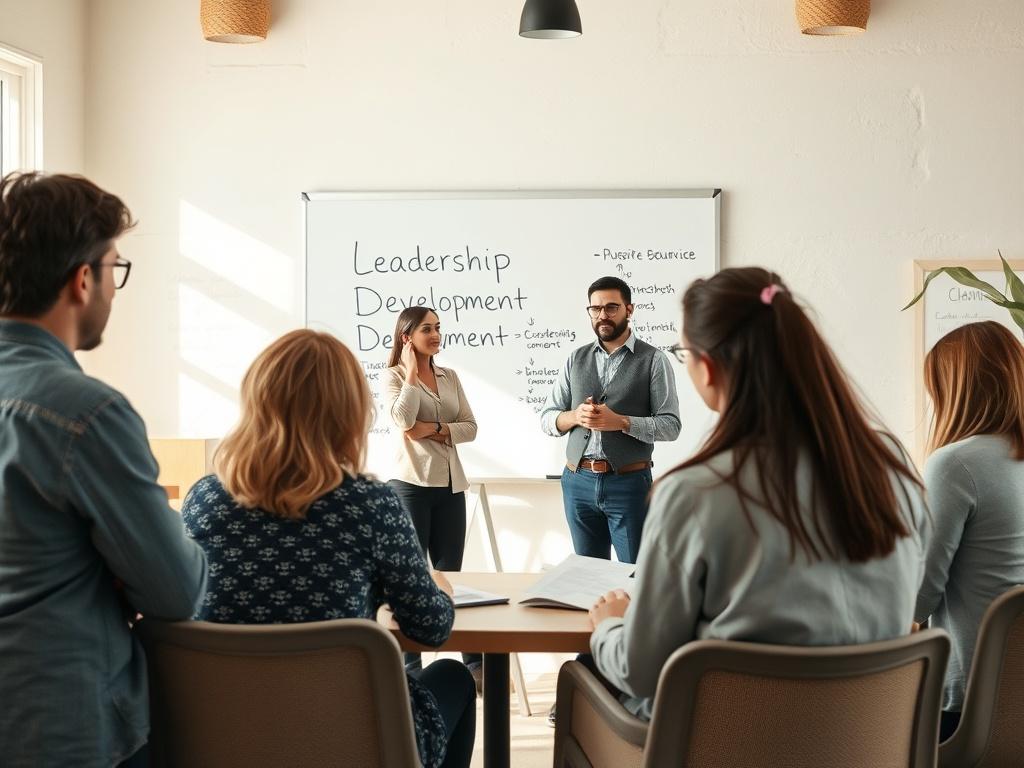 A leadership development workshop in progress, with a diverse group