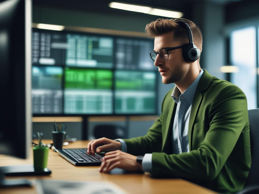 a close up shot of a focused trader on a