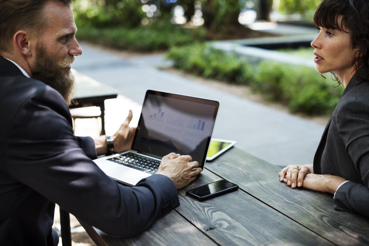 Two business people in a meeting